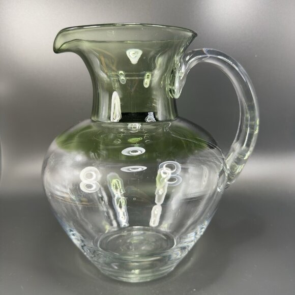 Mid Century Glass Pitcher Carafe Jug Hand Blown Pitcher Green Clear Ombré VTG - Picture 15 of 15